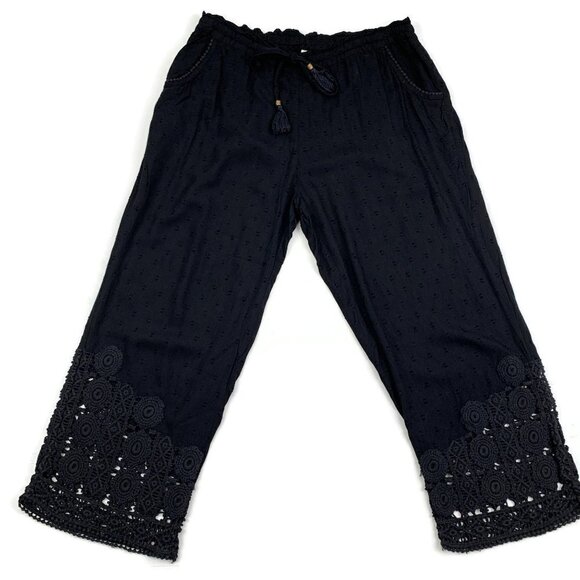 Anthropologie E by Eloise Swiss Dot Capri Pants With Crochet Lace Hem Women's S - Picture 4 of 9